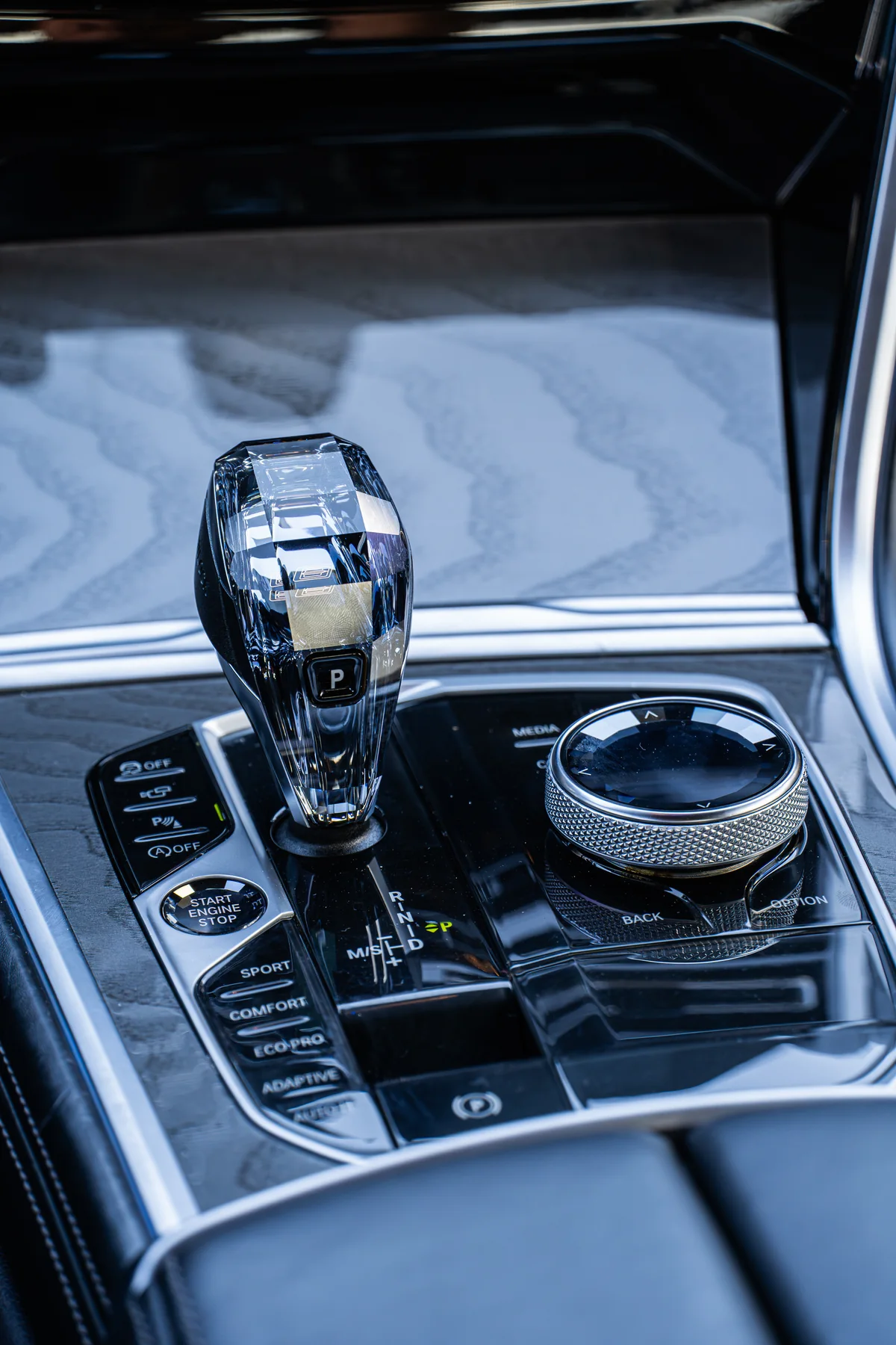 BMW 840i crystal gear selector and center console