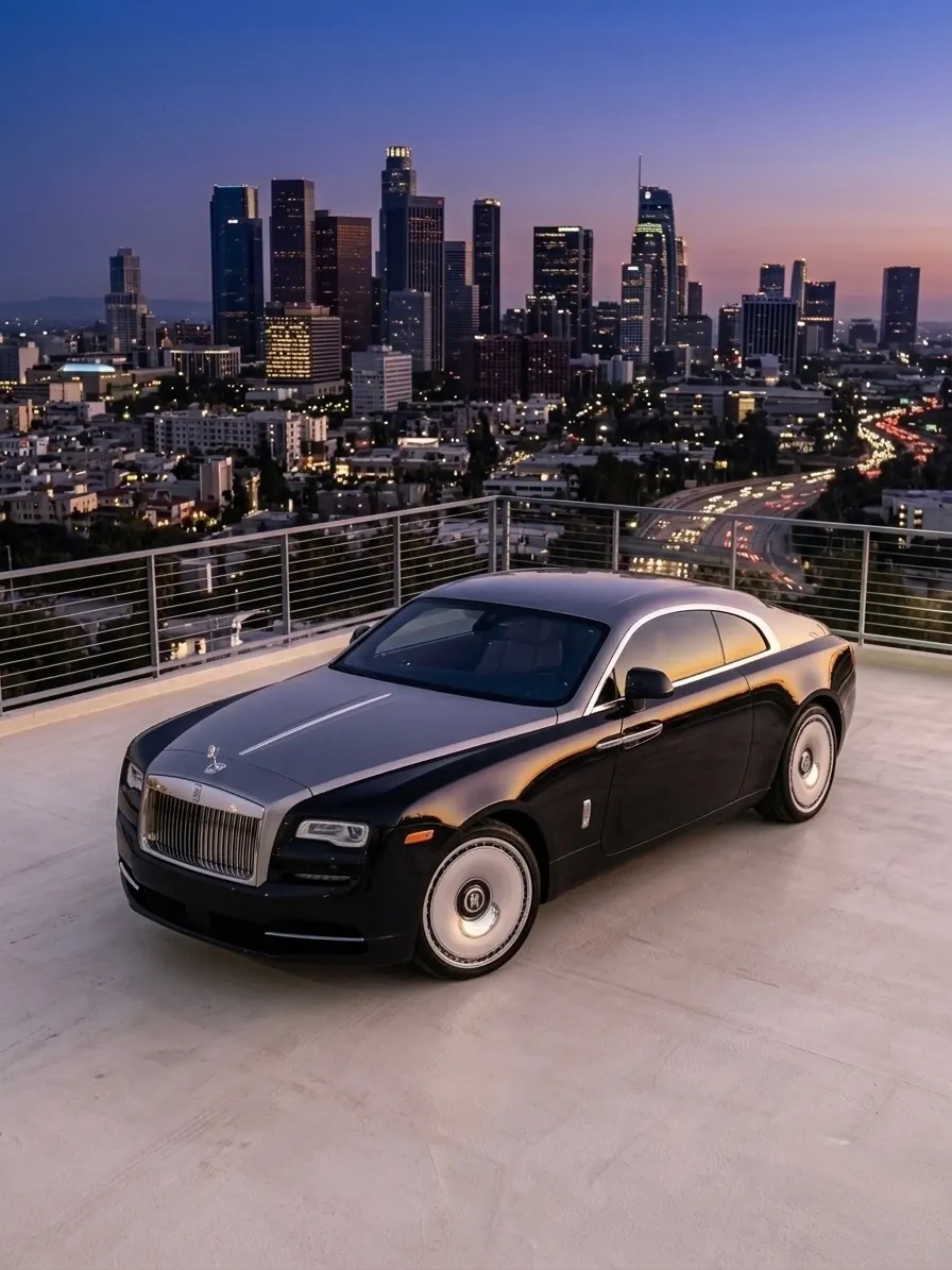 Black Rolls-Royce Wraith at dusk